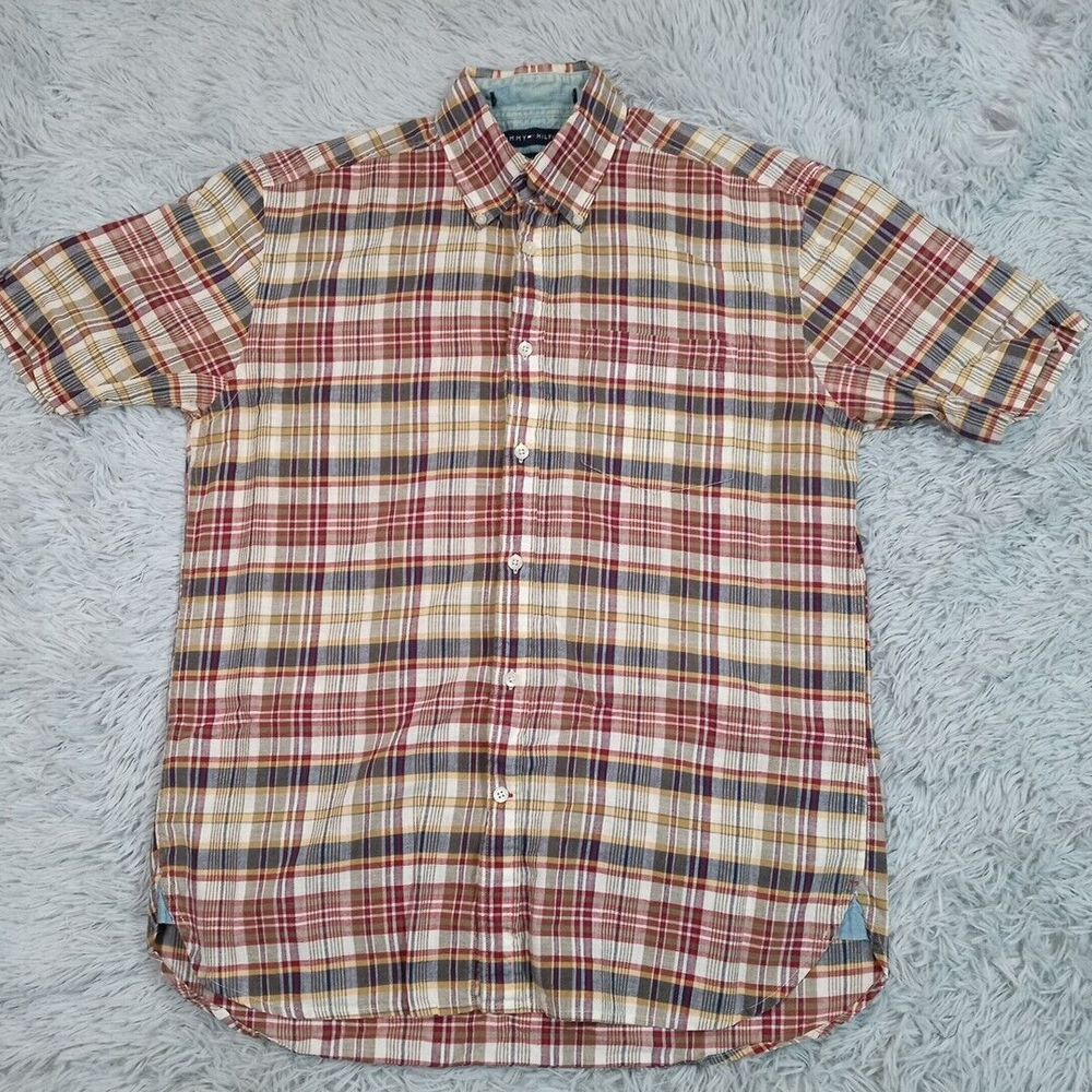 Tommy Hilfiger Shirt Mens Biege S Linen Blend Preppy Casual Chore‎ Pocket Button